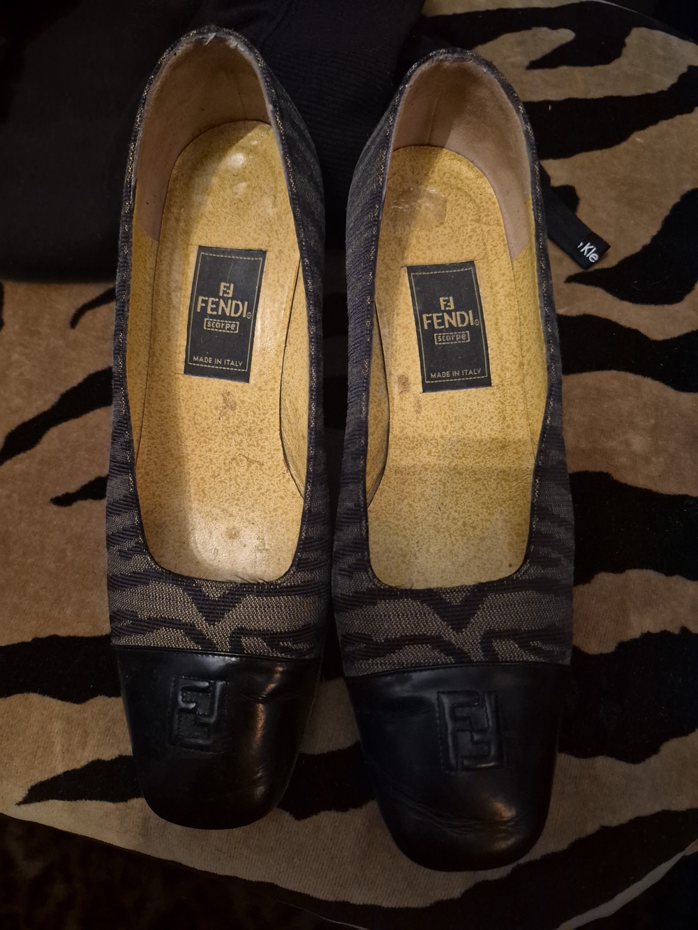 Vintage Fendi Women’s Black Logo Cap-Toe Flats
